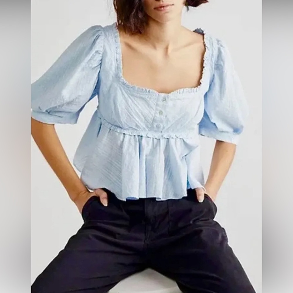 New Free People Leave It To Me Ivory Crop Top Blouse Button Boho XS NWOT